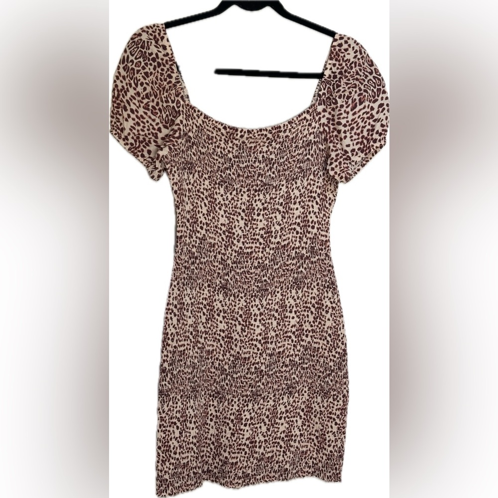 Taylor and Sage Leopard Smocked Fitted Mini Dress